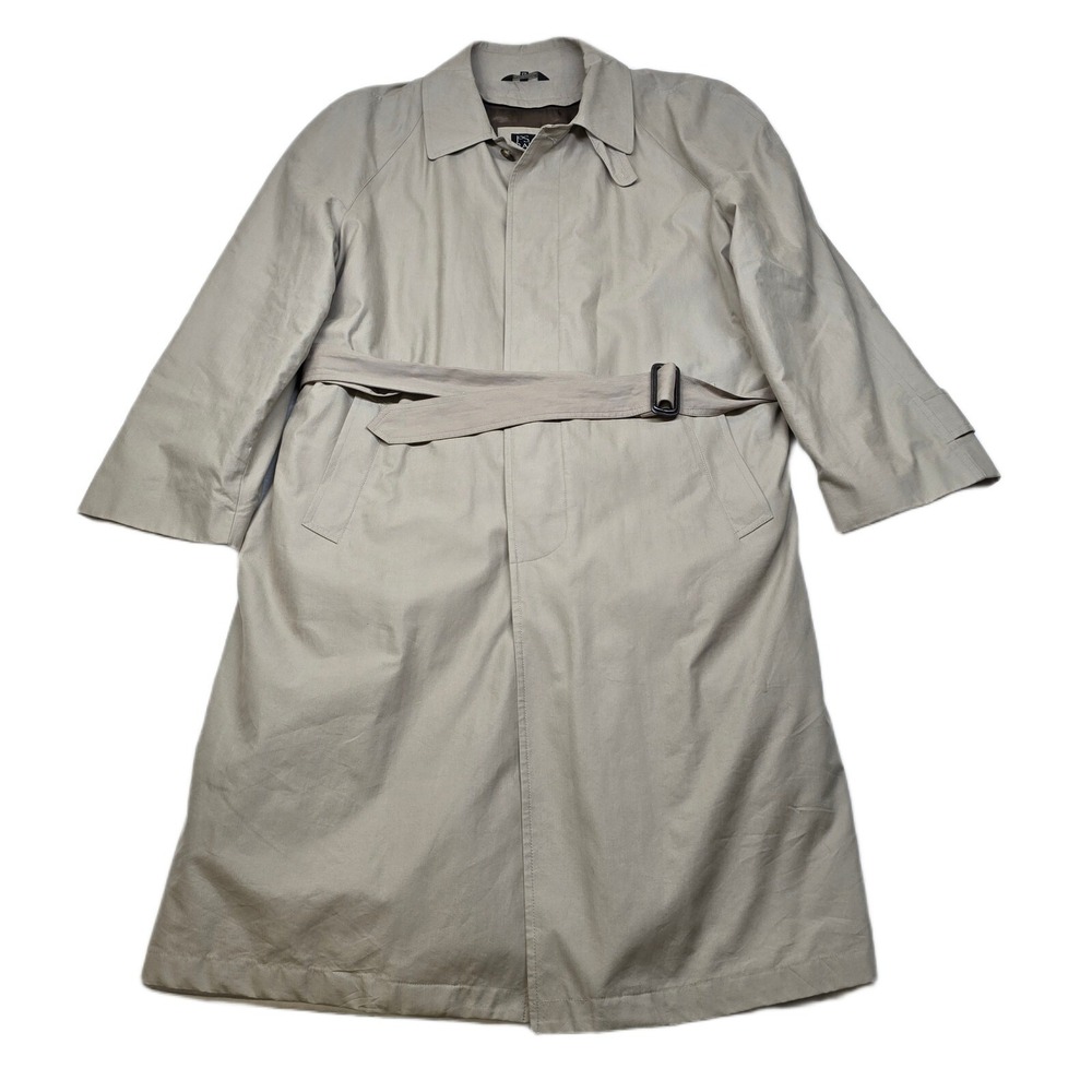 Jos A Bank Trench Coat Mens 42R Large Tan Beige Belted Wool Removable Liner‎
